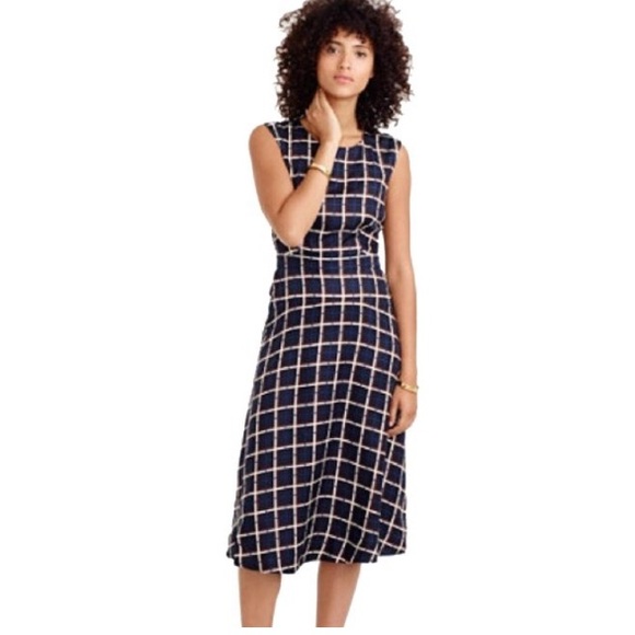 J.CREW A-Line DRESS in SILK TWIRL WINDOWPANE DRESS - Picture 2 of 8